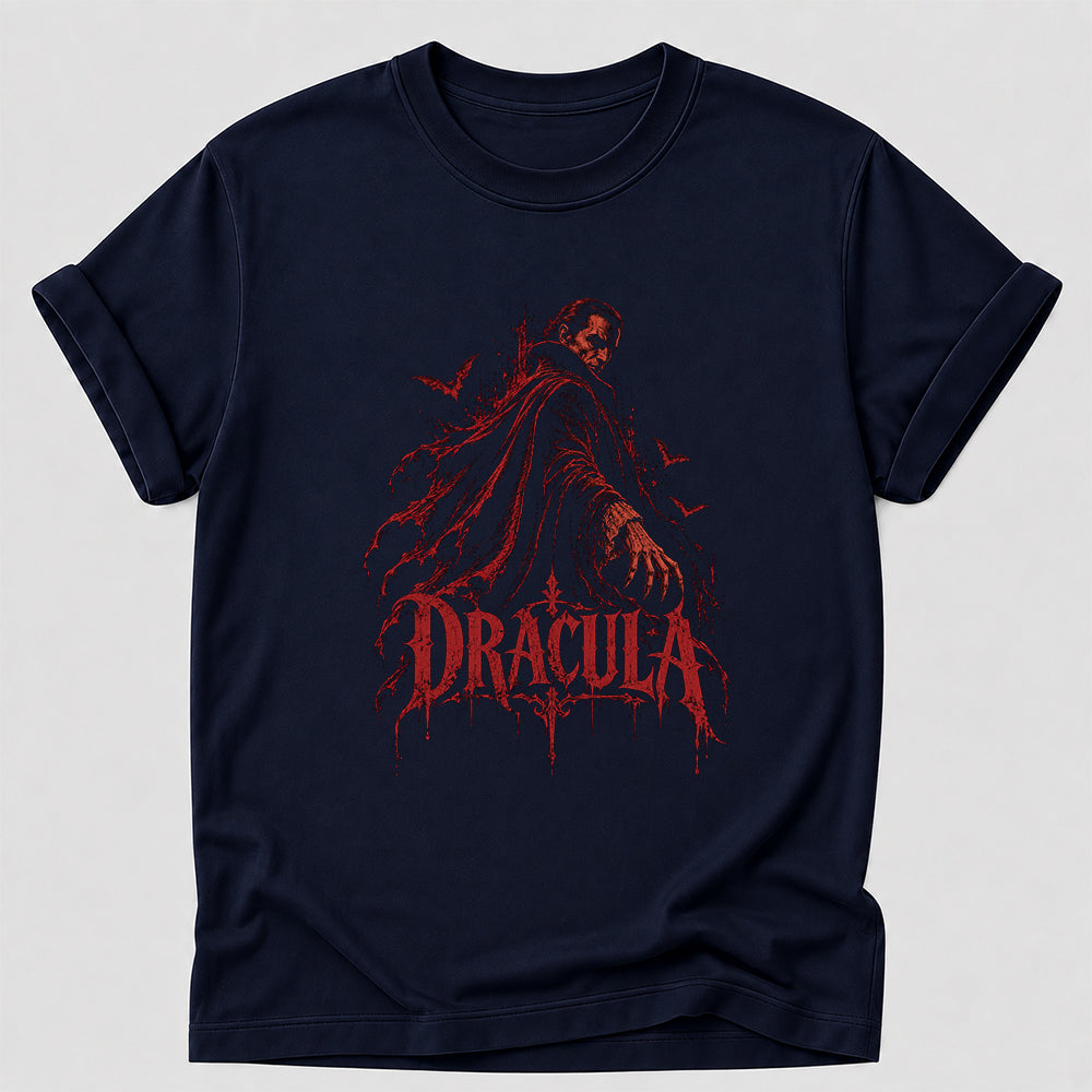 Dracula Printed T-Shirt | Halloween Horror Book Lover Gift Navy