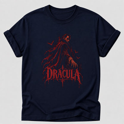 Dracula Printed T-Shirt | Halloween Horror Book Lover Gift Navy