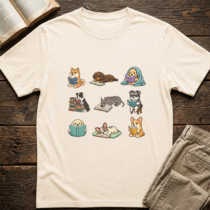 Funny Dogs Reading Softstyle T-Shirt | Book Lover Gift Natural