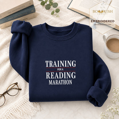 Currently Training for a Reading Marathon Embroidered Sweatshirt | Reader Gift Navy