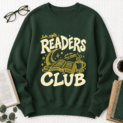 Late Night Readers Club Crewneck Sweatshirt | Reader Gift Forest Green