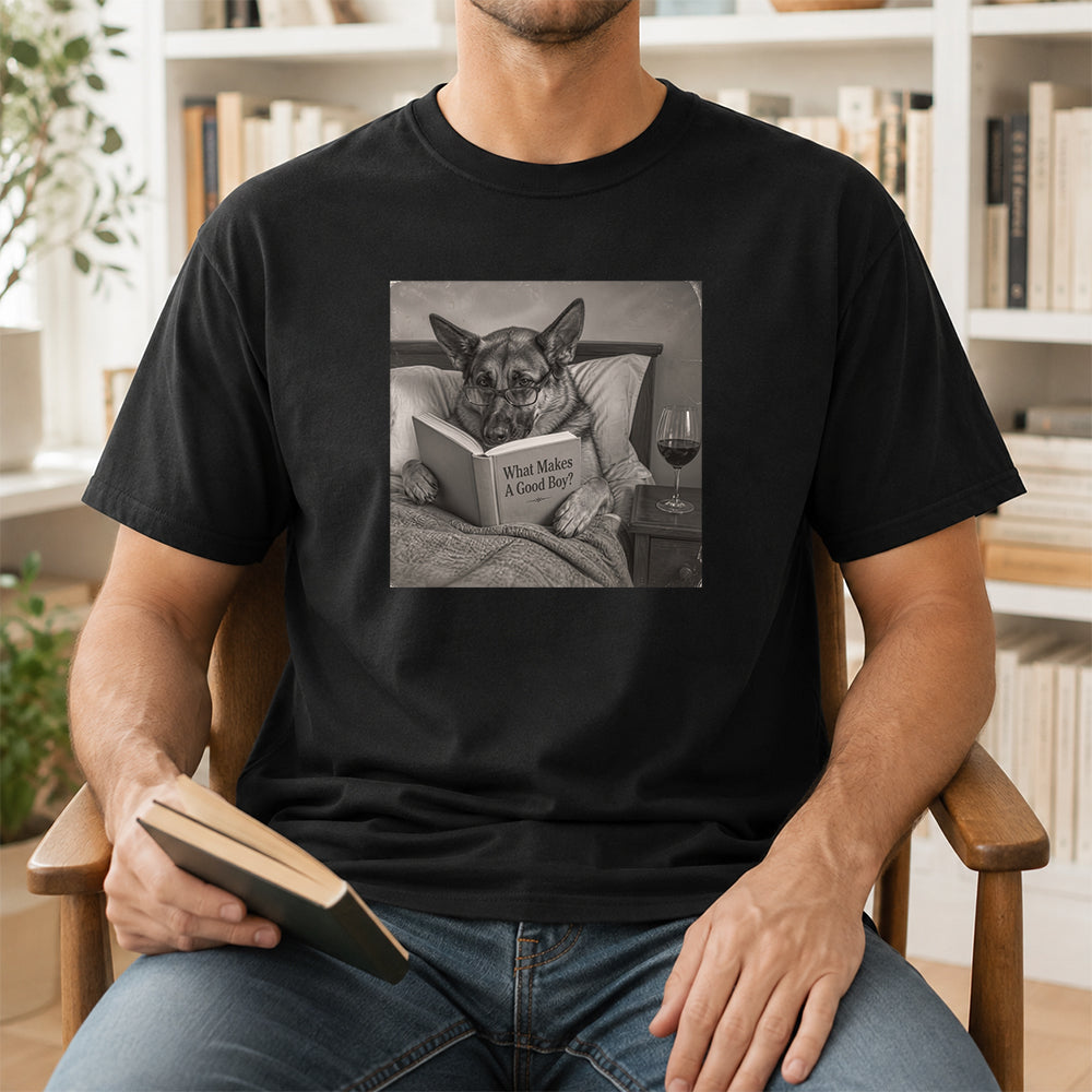 What Makes A Good Boy Printed T-Shirt | Cozy German Shepherd Mom Reader Gift Black