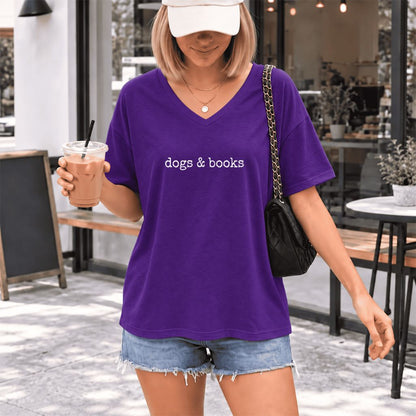 Dogs & Books Ultra-Soft V-Neck | Dog Lover & Reader Gift Team Purple