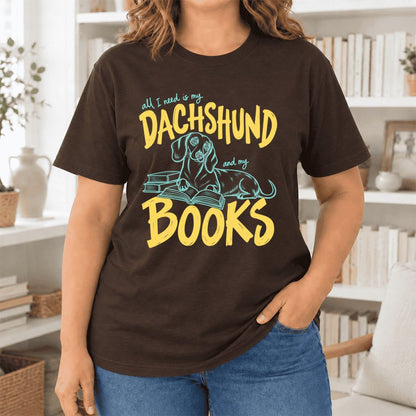 All I Need Is My Dachshund And My Books Ultra-Soft Cotton T-Shirt | Gift Brown