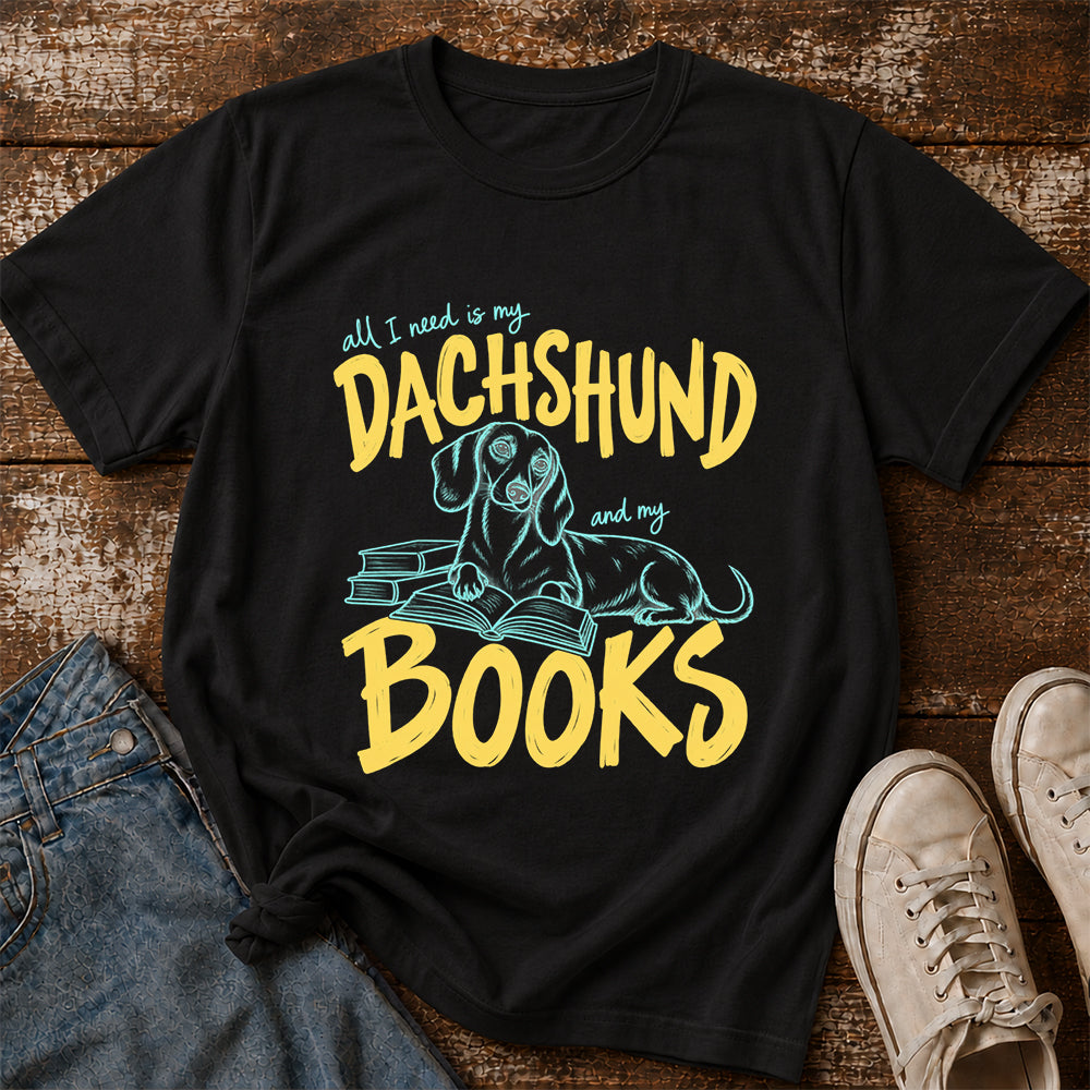 All I Need Is My Dachshund And My Books Softstyle T-Shirt | Book Lover Gift Black