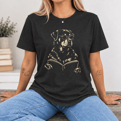 Rottweiler Reading Book Ultra-Soft Cotton T-Shirt | Dog Mom Reader Gift Black Heather