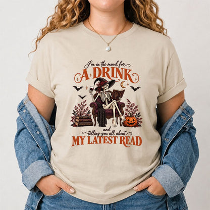 Telling You All About My Lastest Read Printed T-Shirt | Halloween Reader Gift Sand