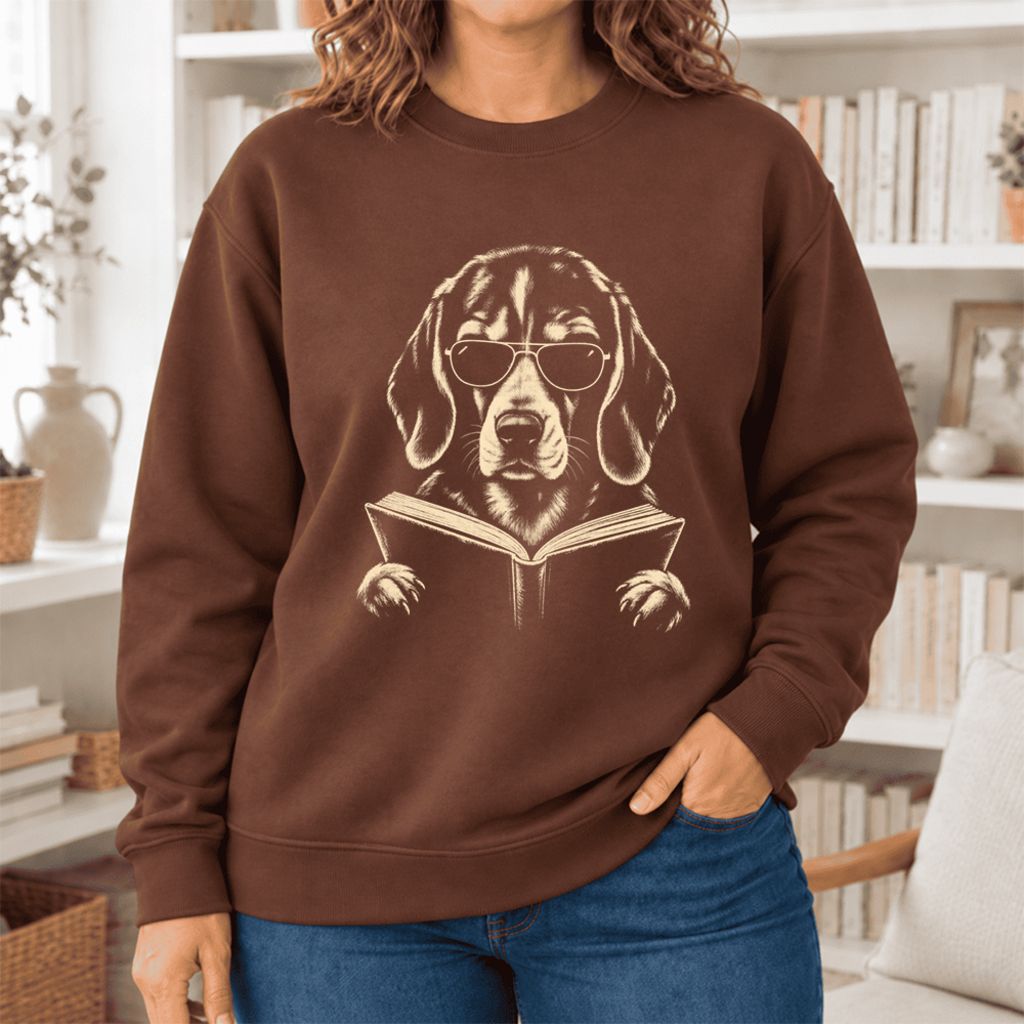 Beagle Reading Book Softstyle Sweatshirt | Dog Mom Reader Gift Cocoa