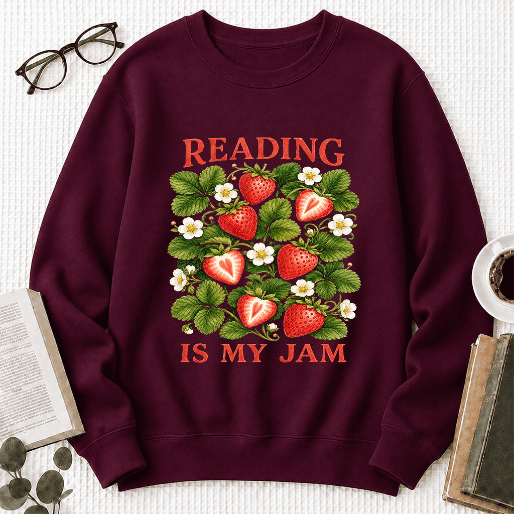 Reading Is My Jam Crewneck Sweatshirt | Reader Gift Maroon