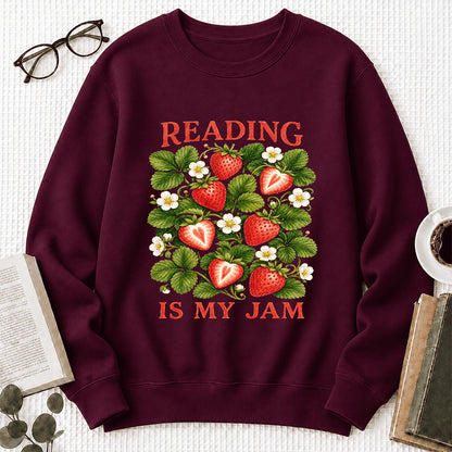 Reading Is My Jam Crewneck Sweatshirt | Reader Gift Maroon