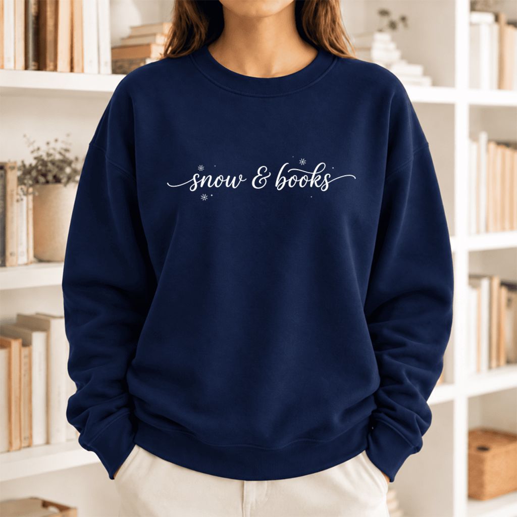 Snow & Books Softstyle Sweatshirt | Christmas Book Lover Gift Navy