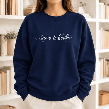 Snow & Books Softstyle Sweatshirt | Christmas Book Lover Gift Navy