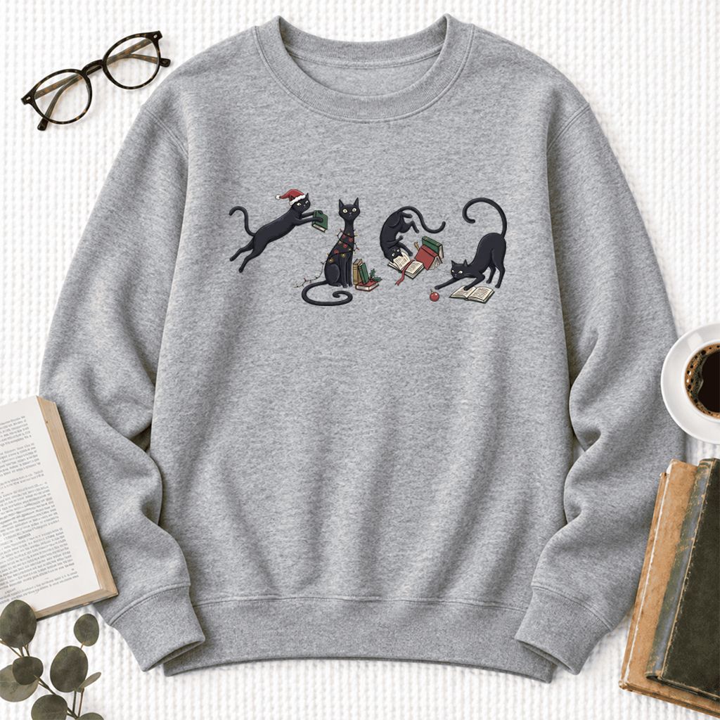 Christmas Reading Cats Softstyle Sweatshirt | Christmas Book Lover Gift Sport Grey