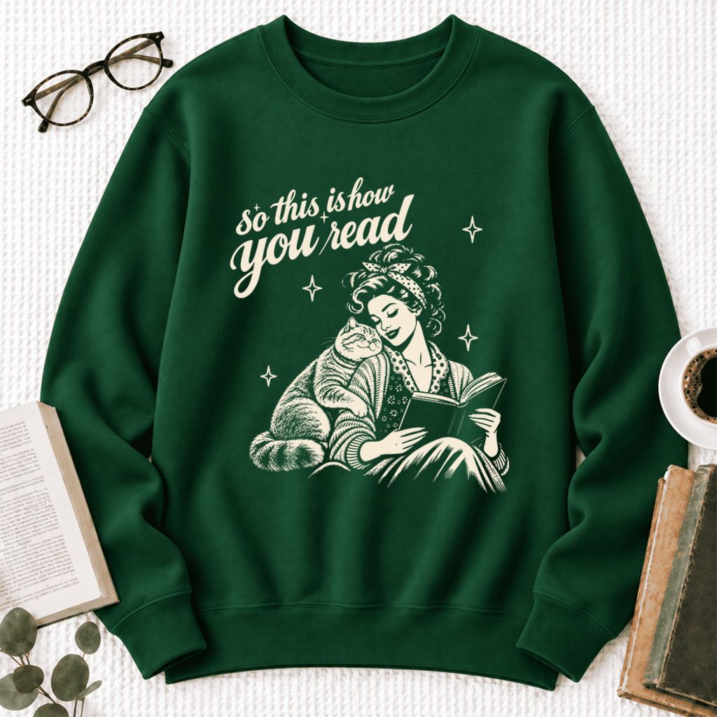 How You Read British Shorthair Softstyle Sweatshirt | Cozy Book & Cat Lover Gift Forest Green