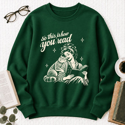 How You Read British Shorthair Softstyle Sweatshirt | Cozy Book & Cat Lover Gift Forest Green