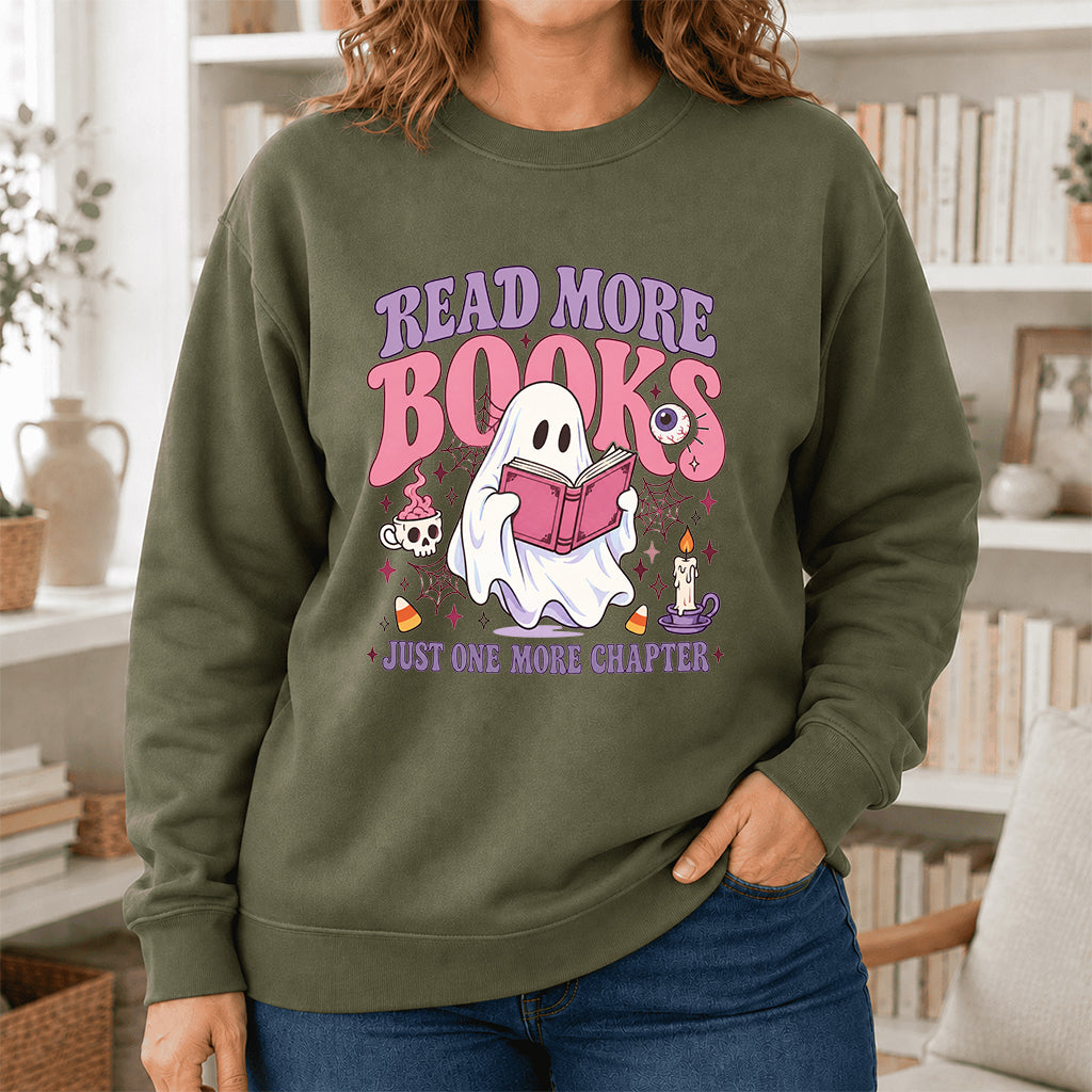 Read More Books Printed Sweatshirt | Halloween Book Lover Gift Military Green