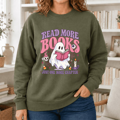 Read More Books Printed Sweatshirt | Halloween Book Lover Gift Military Green