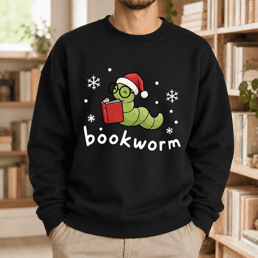 Christmas Bookworm Softstyle Sweatshirt | Christmas Book Lover Gift Black