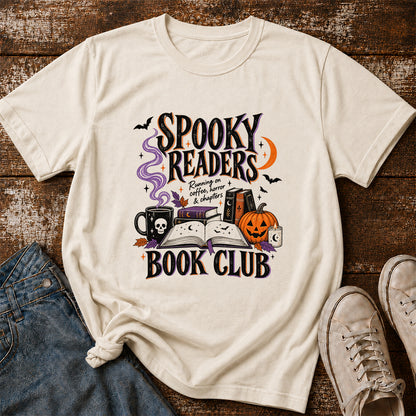 Spooky Readers Book Club Printed T-Shirt | Halloween Book Lover Gift Natural