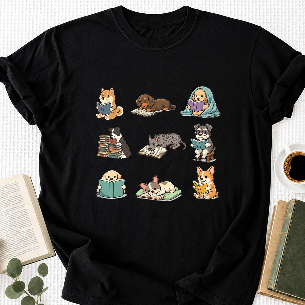 Funny Dogs Reading Softstyle T-Shirt | Book Lover Gift Black