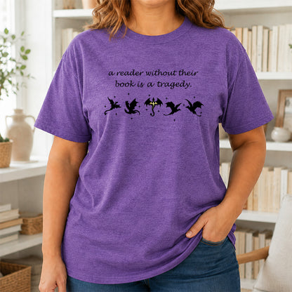 A Reader Without Their Book Softstyle T-Shirt | Book Lover Gift Heather Purple