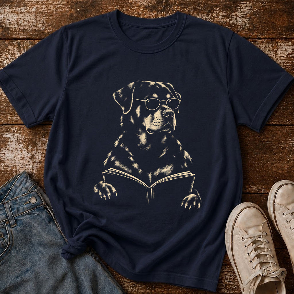 Rottweiler Reading Book Softstyle T-Shirt | Book Lover Gift Navy