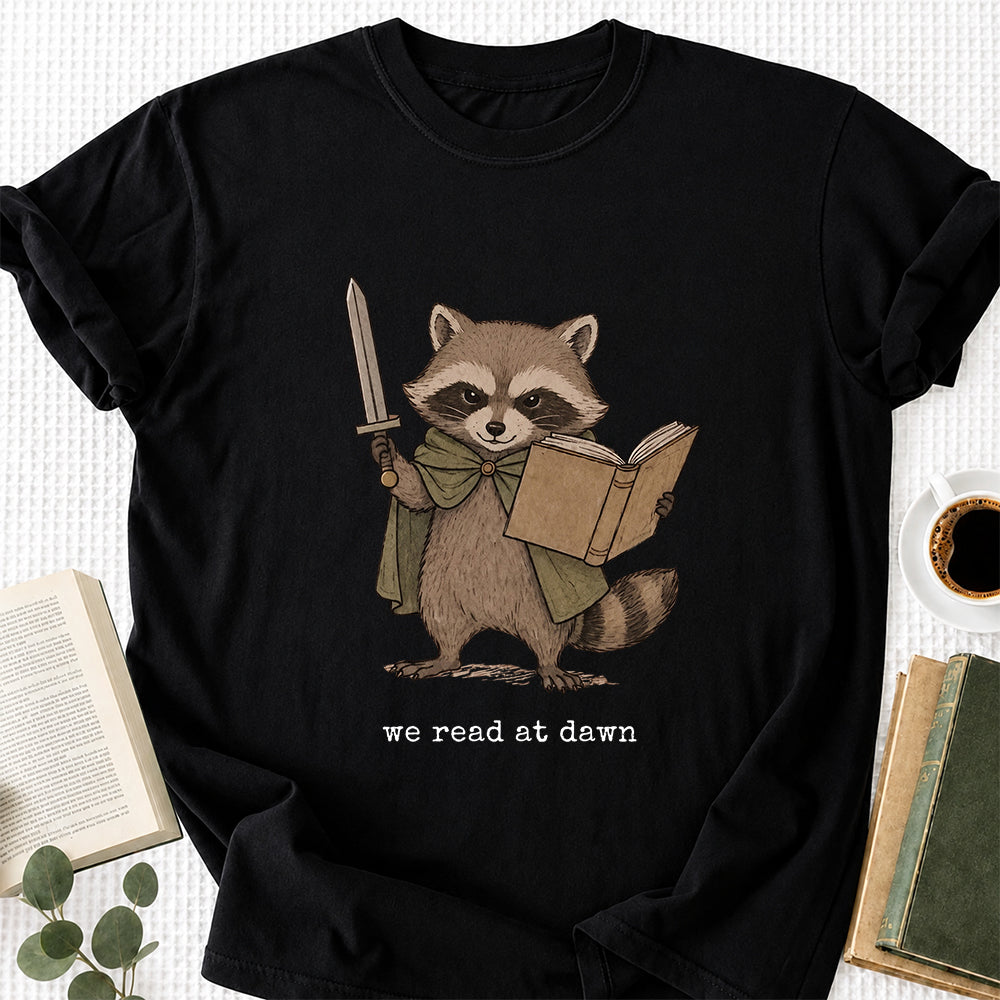 Funny Raccoon Reading Softstyle T-Shirt | Book Lover Gift Black