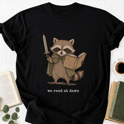 Funny Raccoon Reading Softstyle T-Shirt | Book Lover Gift Black