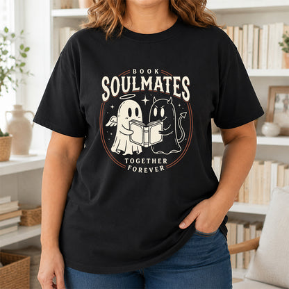 Book Soulmates Together Forever Printed T-Shirt | Halloween Book Lover Gift Black