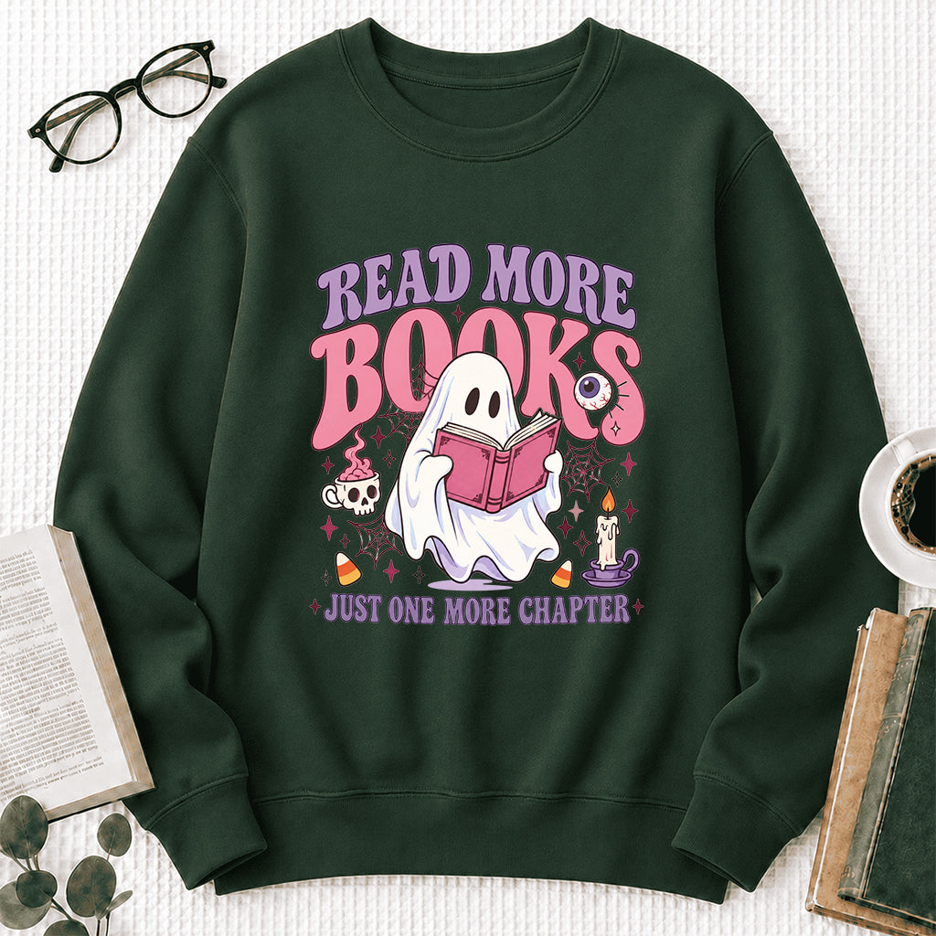 Read More Books Printed Sweatshirt | Halloween Book Lover Gift Forest Green