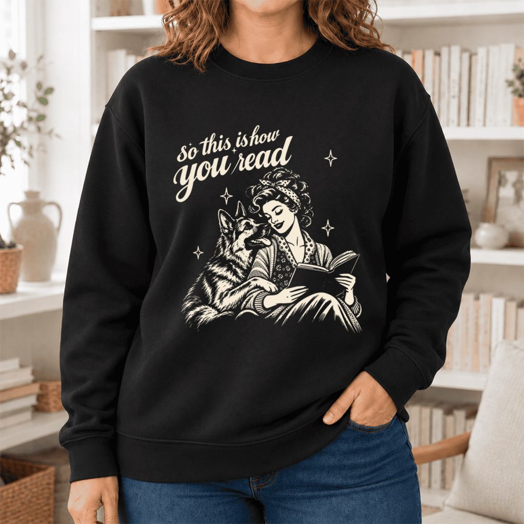 How You Read German Shepherd Softstyle Sweatshirt | Cozy Dog Mom Reader Gift Black