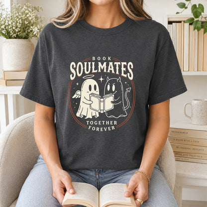 Book Soulmates Together Forever Printed T-Shirt | Halloween Book Lover Gift Dark Heather
