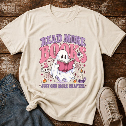 Read More Books Ghost Printed T-Shirt | Halloween Book Lover Gift Natural