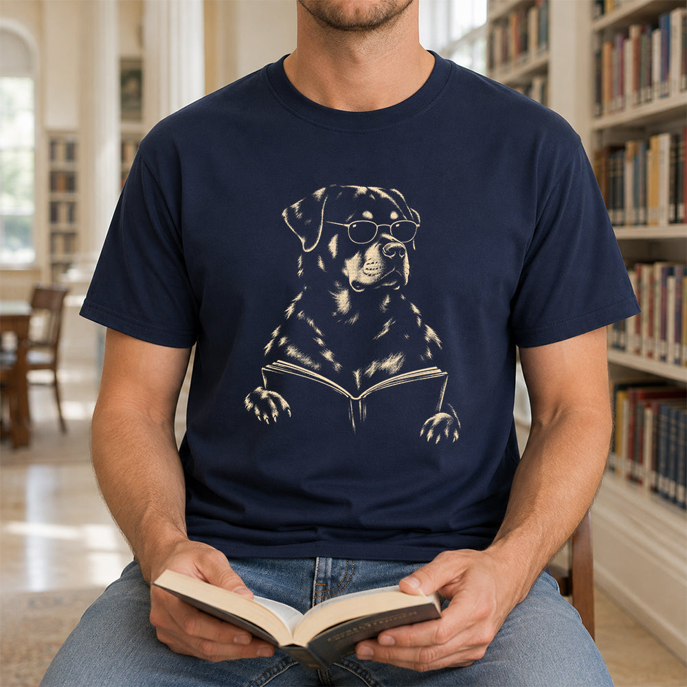 Rottweiler Reading Book Softstyle T-Shirt | Book Lover Gift Navy