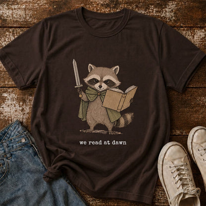 Funny Raccoon Reading Softstyle T-Shirt | Book Lover Gift Dark Chocolate