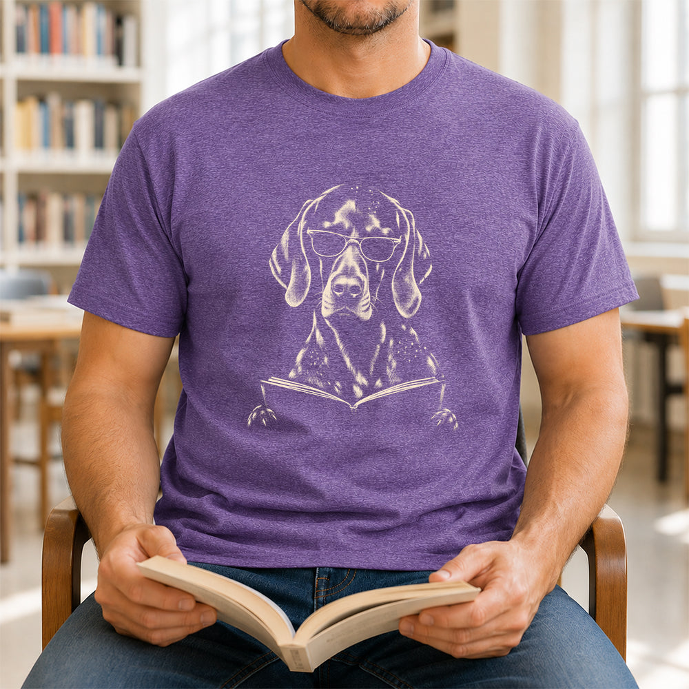 German Shorthaired Pointer Reading Book Softstyle T-Shirt | Book Lover Gift Heather Purple