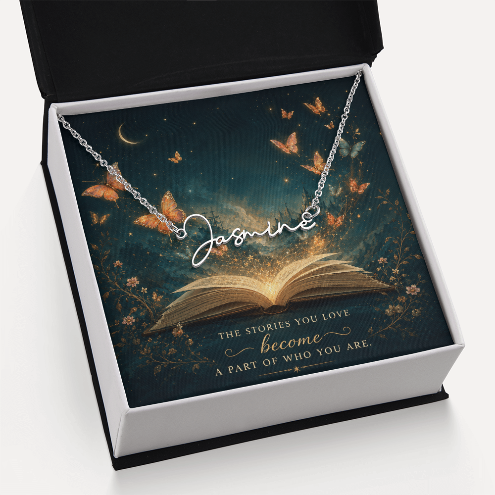The Stories You Love Decorative Card And Custom Name Polished Stainless Steel Necklace With Box Book Lover Gift Font 2