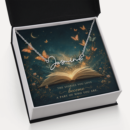 The Stories You Love Decorative Card And Custom Name Polished Stainless Steel Necklace With Box Book Lover Gift Font 2