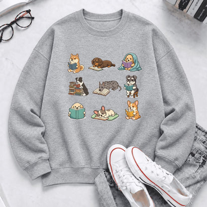Funny Reading Dogs Embroidered Sweatshirt | Dog Mom Reader Gift Sport Grey