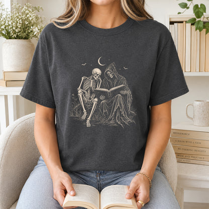 Halloween Reading Buddies Printed T-Shirt | Halloween Book Lover Gift Dark Heather