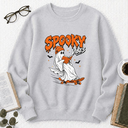 Spooky Vibes Printed Sweatshirt | Halloween Reader Gift Sport Grey