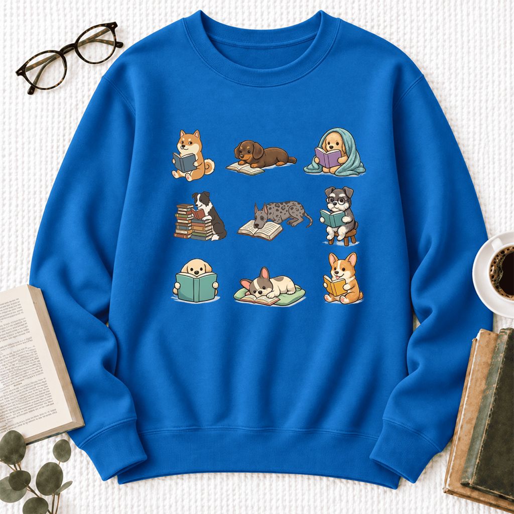 Funny Reading Dogs Embroidered Sweatshirt | Dog Mom Reader Gift Royal