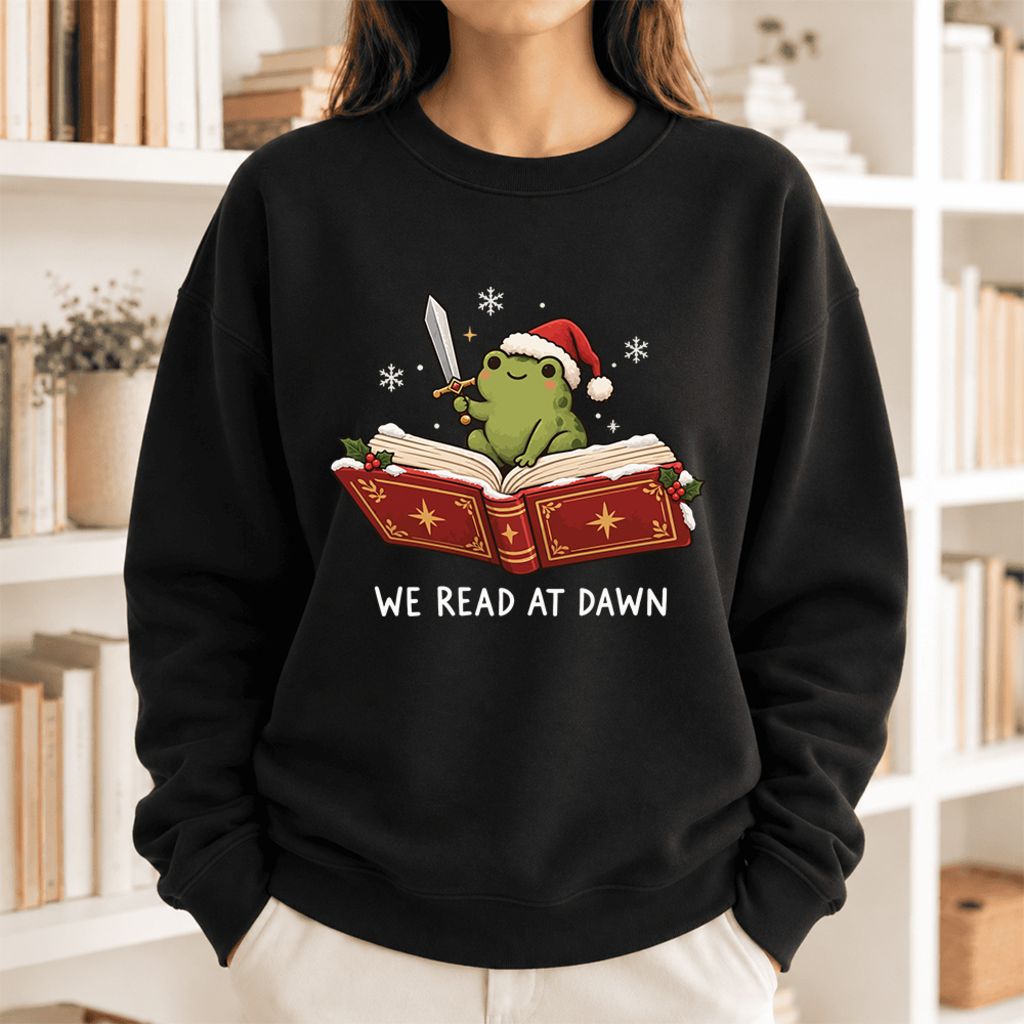 We Read At Dawn Frog Softstyle Sweatshirt | Christmas Book Lover Gift Black