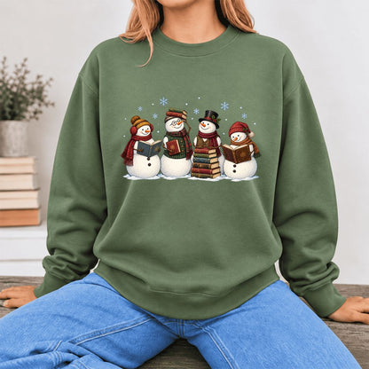 Bookish Snowman Club Softstyle Sweatshirt | Christmas Book Lover Gift Military Green