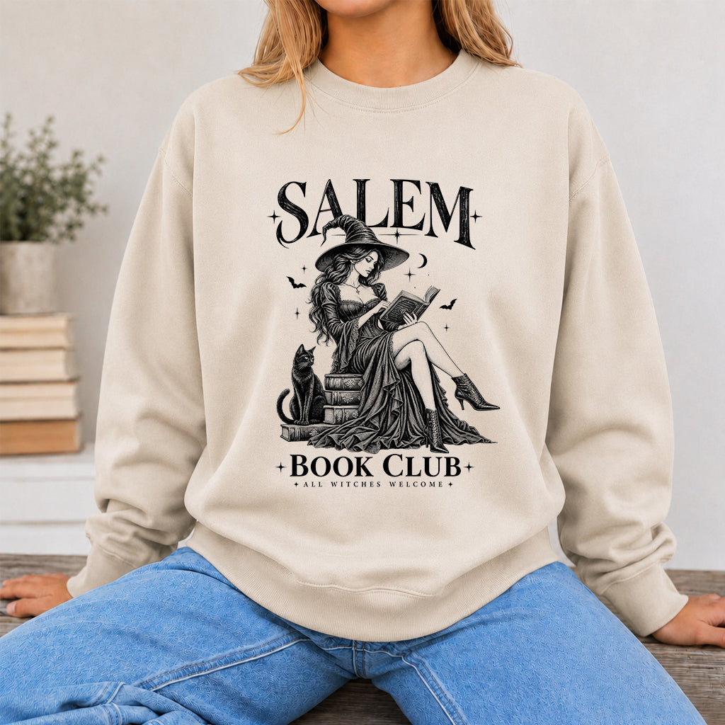 Salem Book Club Printed Sweatshirt | Spooky Book Lover Gift Sand