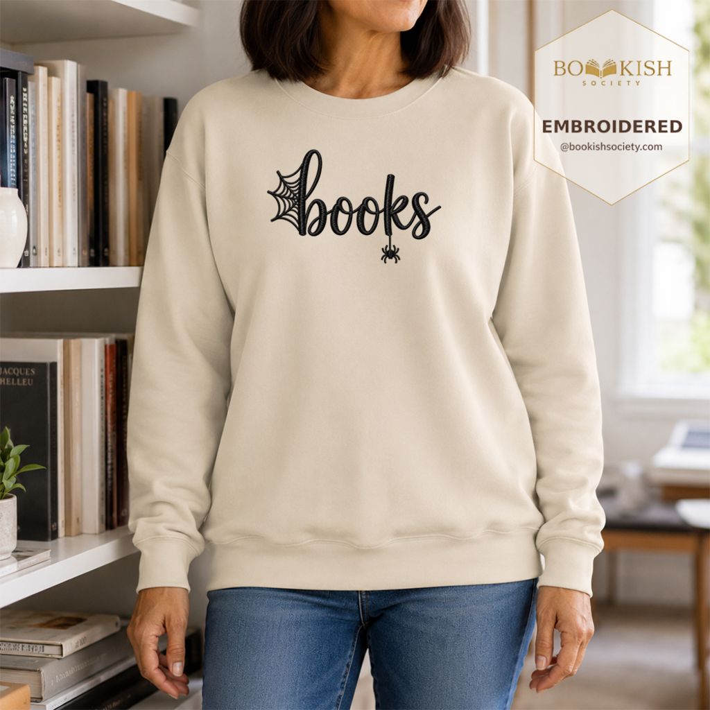 Halloween Books Embroidered Sweatshirt | Spooky Book Lover Gift Sand