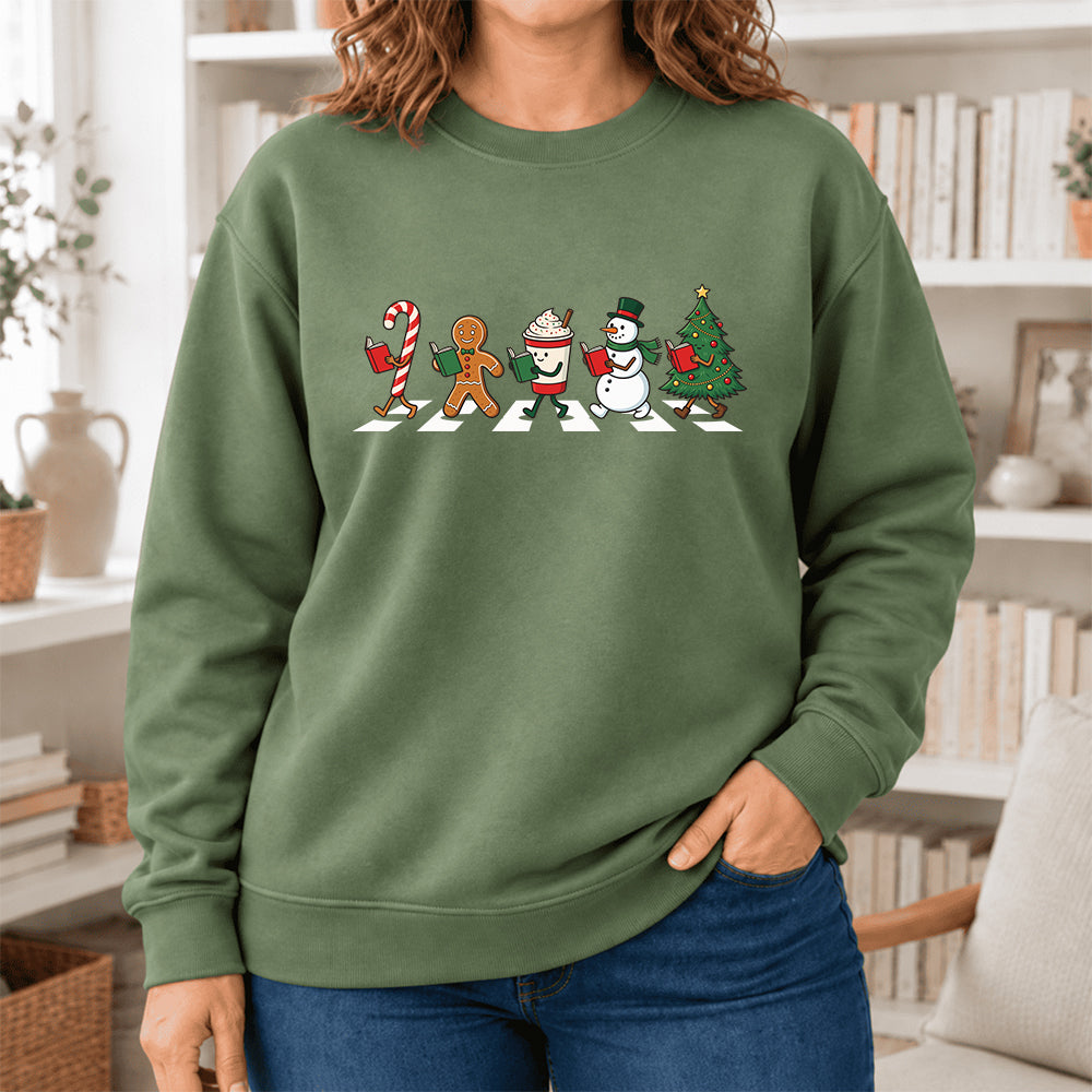 Christmas Reading Parade Softstyle Sweatshirt | Christmas Gift For Readers Military Green