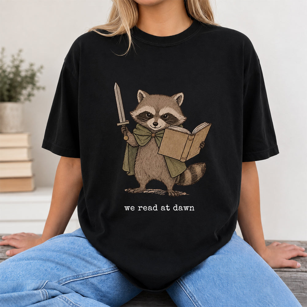 Funny Raccoon Reading Softstyle T-Shirt | Book Lover Gift Black