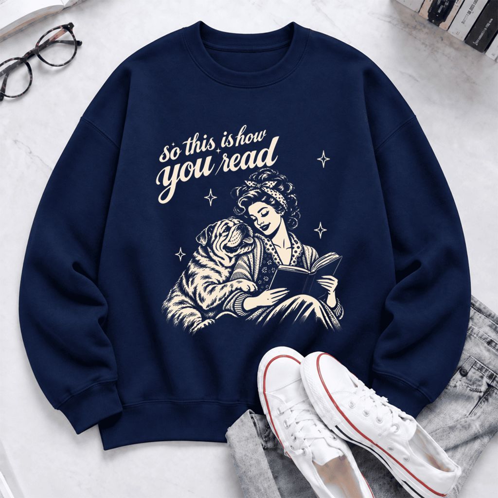 How You Read English Bulldog Softstyle Sweatshirt | Cozy Dog Mom Reader Gift Navy