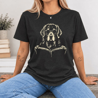 Golden Retriever Reading Book Ultra-Soft Cotton T-Shirt | Dog Mom Reader Gift Black Heather